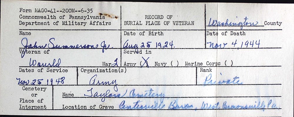 veteran burial card